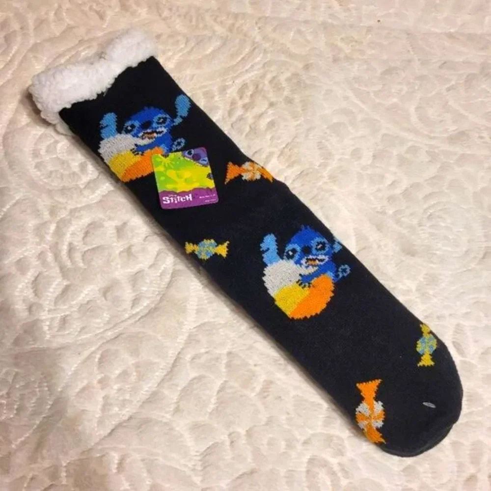 Disney Stitch Halloween Candy Corn Cozy Slipper Socks Faux Fur OS Shoe 4-10 New